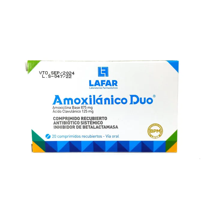 AMOXILANICO DUO 875/125 MG CAJA X 20 COMPRIMIDOS - Ecofarma