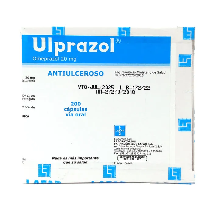 ULPRAZOL 20 MG. CAJA X 200 CAPSULAS - Ecofarma