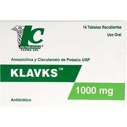 KLAVKS AMOXICILINA/AC.CLAVULAMICO 1000 MG CAJA X 14 TABLETAS - Ecofarma