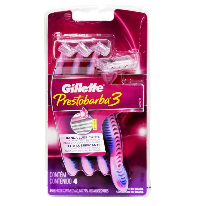 GILLETTE PRESTOBARBA 3  CAJA X 4 UNIDADES ROSADO - Ecofarma