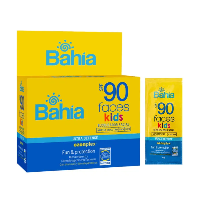 BAHIA BLOQUEADOR SOLAR FACES KIDS SPF 90 CAJA X 20 SACHET - Ecofarma