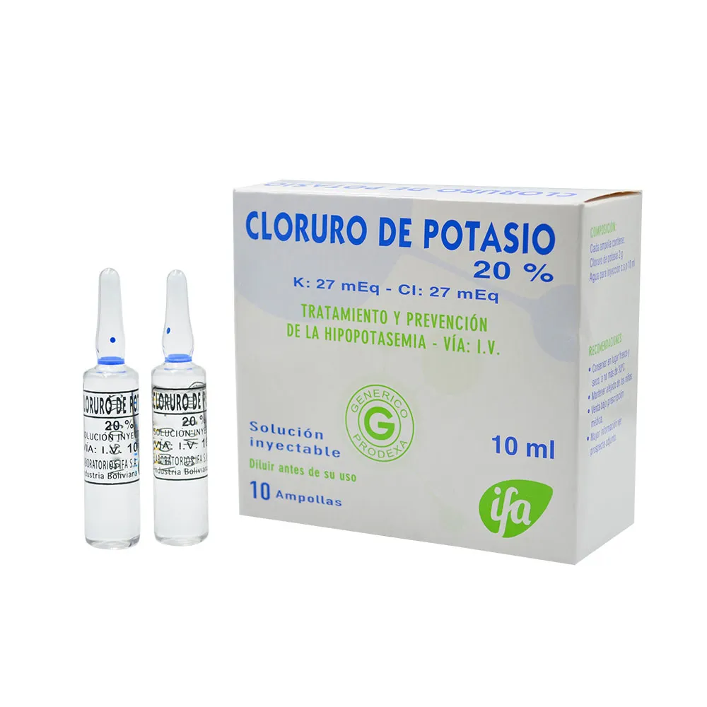 CLORURO DE POTASIO 20% CAJA X 10 AMPOLLAS - Ecofarma