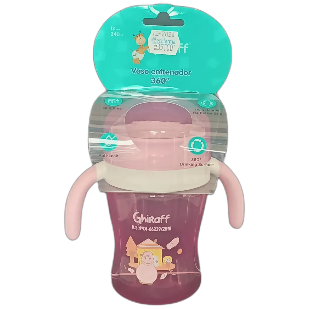 VASO ENTRENADO GHIRAFF HIPOPOTAMO ZEBRA 240 ML 12 M+ BG P1436 - Ecofarma