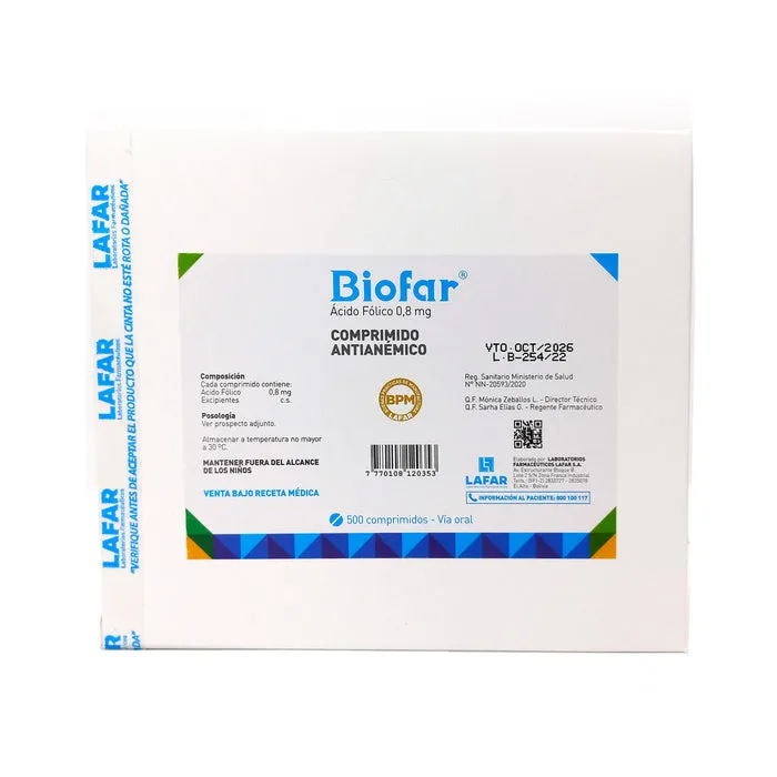 BIOFAR 0.80 MG CAJA X 500 COMPRIMIDOS - Ecofarma