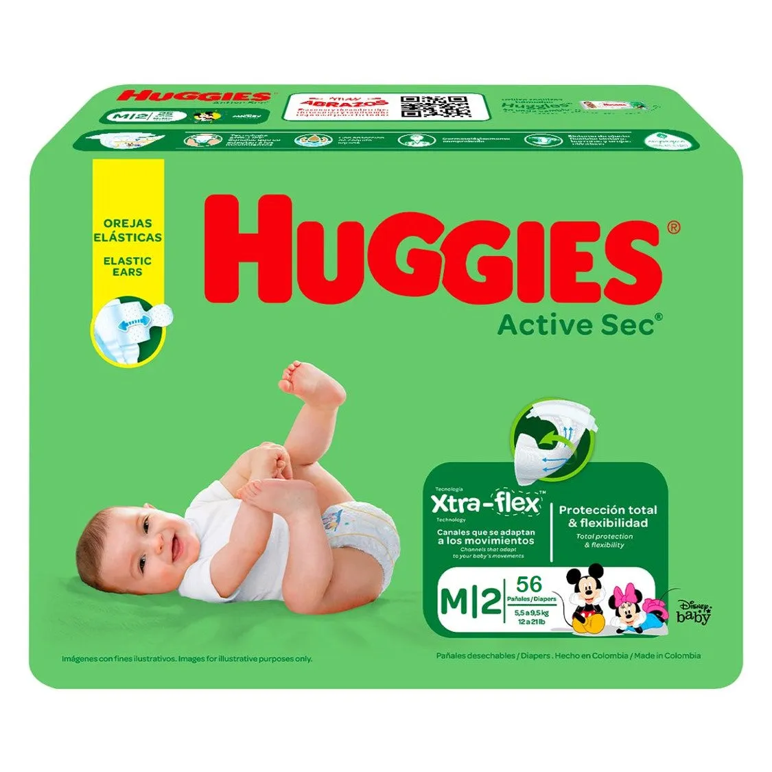 PAÑAL HUGGIES VERDE "M/2" X 56 UNID. - Ecofarma